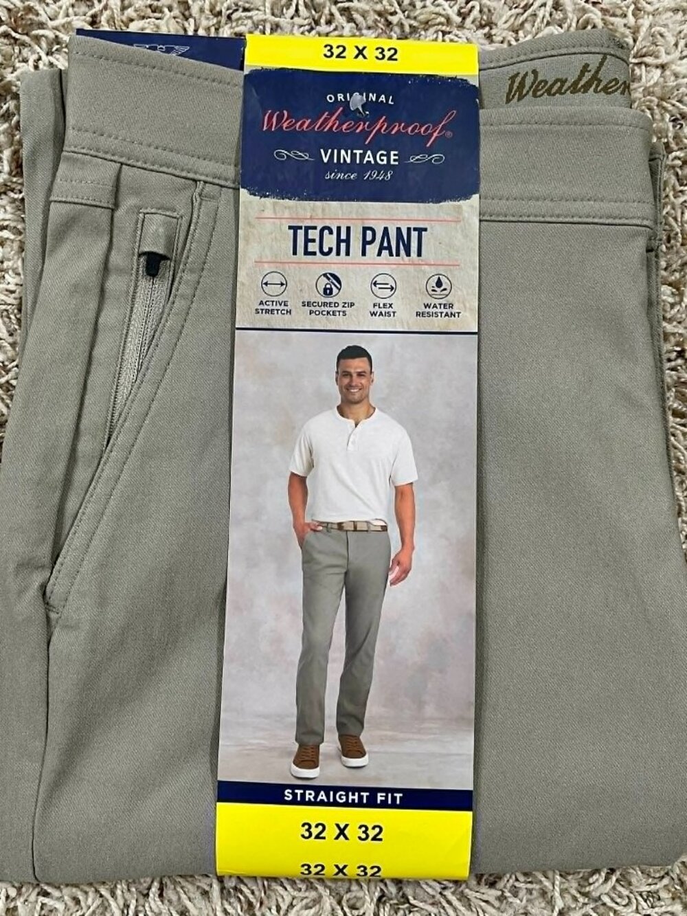 Weatherproof Vintage Men's Tech Pants Tan, Size 32x32 (New)